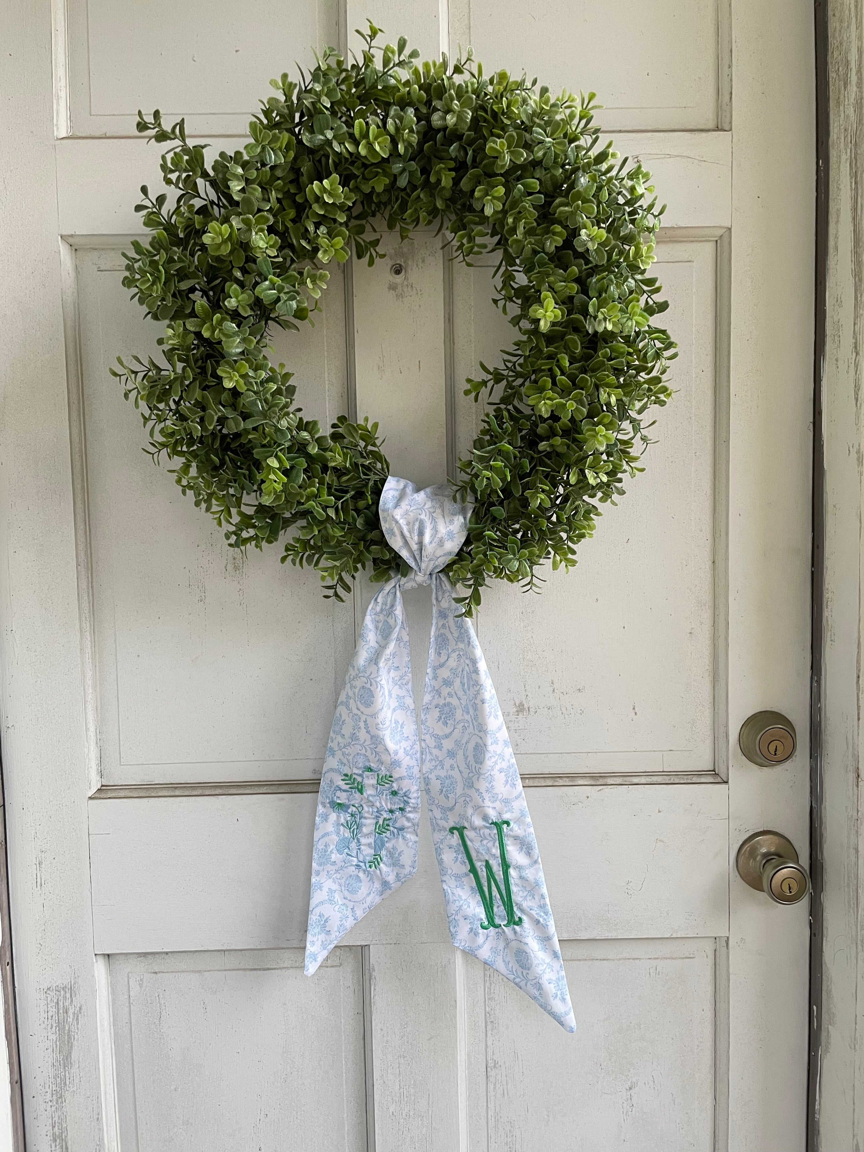Blue Floral Cross Wreath Sash